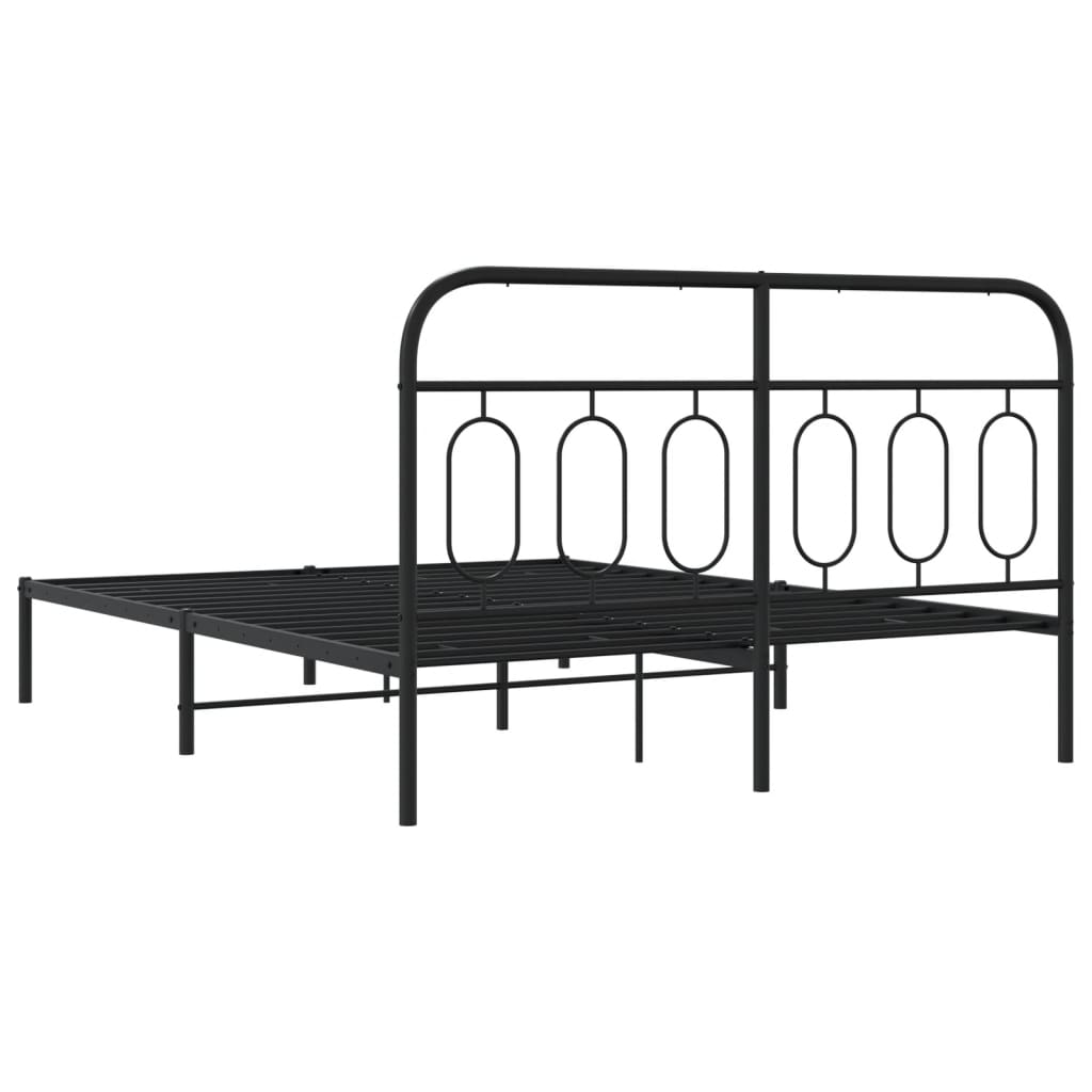 Metal Bed Frame without Mattress with Headboard Black 135x190 cm