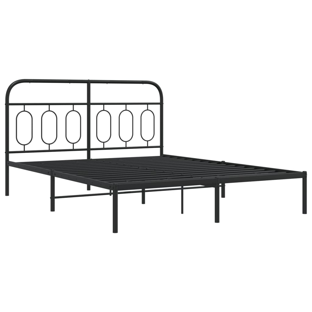 Metal Bed Frame without Mattress with Headboard Black 150x200 cm