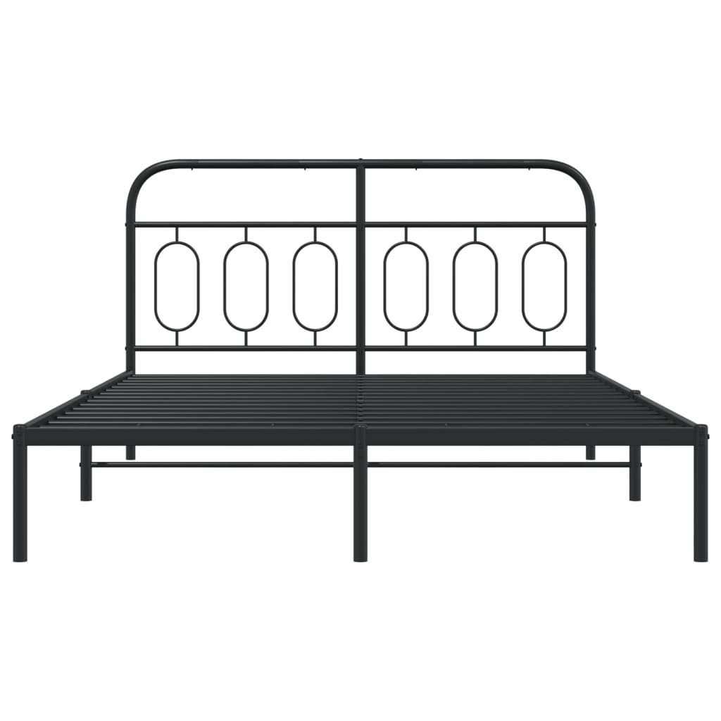 Metal Bed Frame without Mattress with Headboard Black 150x200 cm