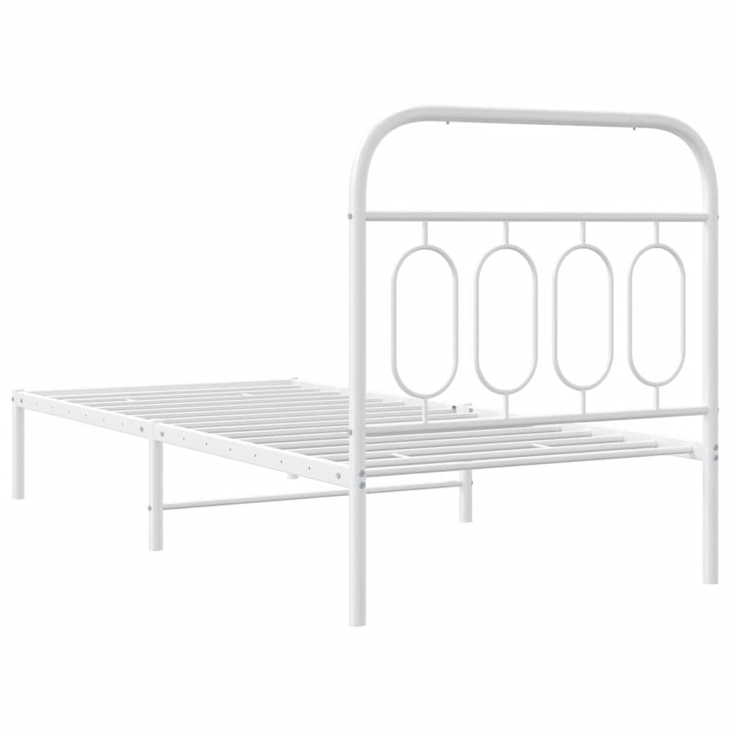 Metal Bed Frame without Mattress with Headboard White 90x190 cm
