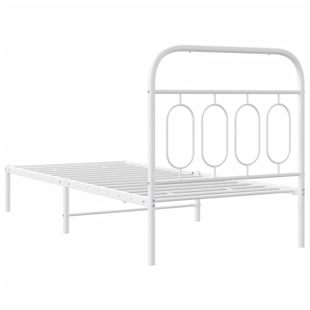 Metal Bed Frame without Mattress with Headboard White 90x190 cm