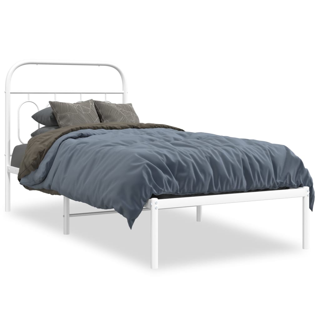 Metal Bed Frame without Mattress with Headboard White 90x190 cm