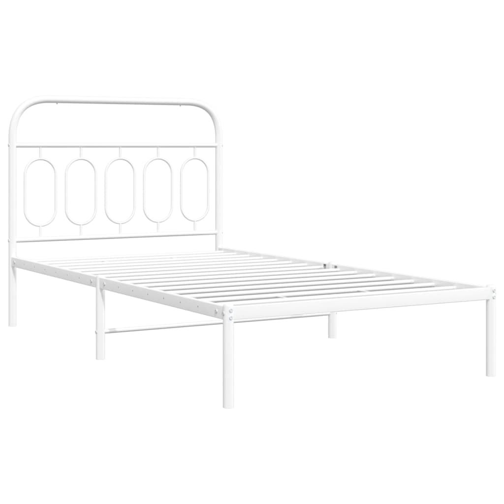 Metal Bed Frame without Mattress with Headboard White 107x203 cm King Single