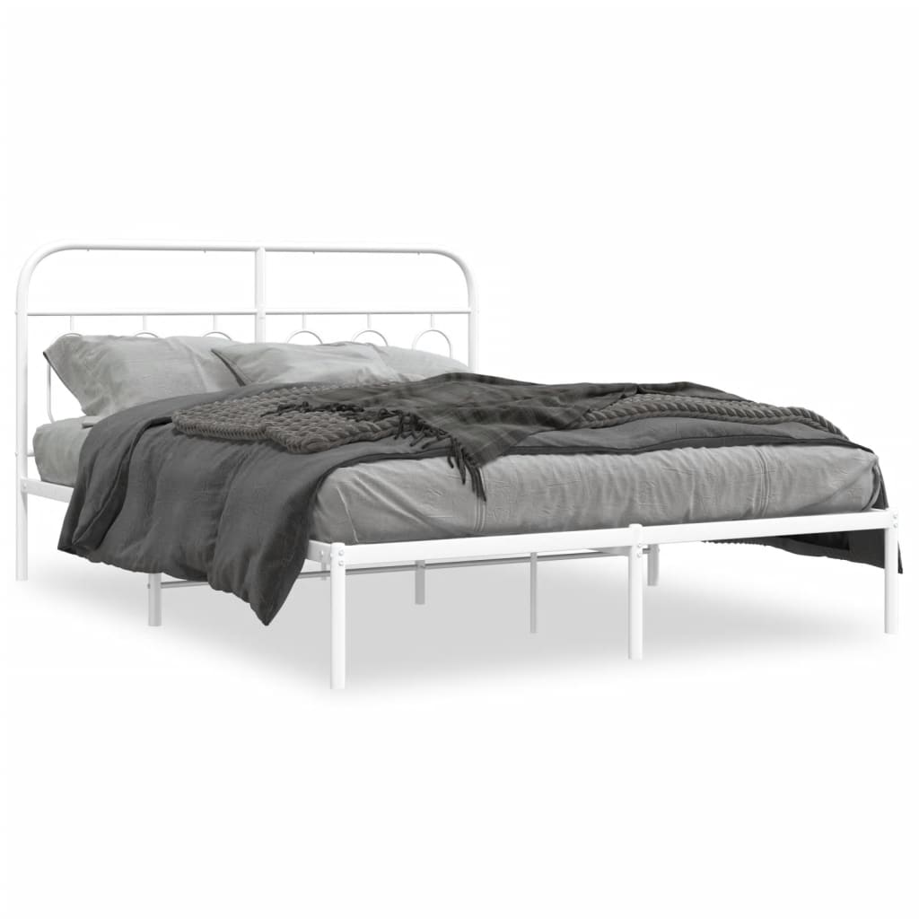 Metal Bed Frame without Mattress with Headboard White 150x200 cm