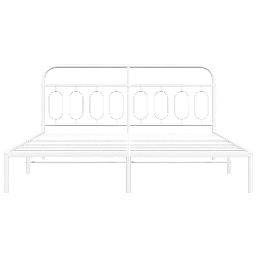 Metal Bed Frame without Mattress with Headboard White 183x203 cm King