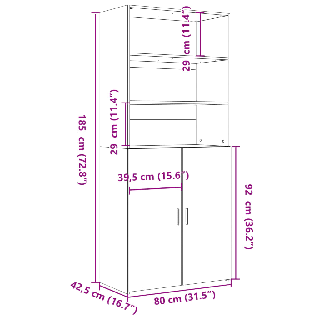 Highboard Sonoma Oak 80x42.5x185 cm Engineered Wood