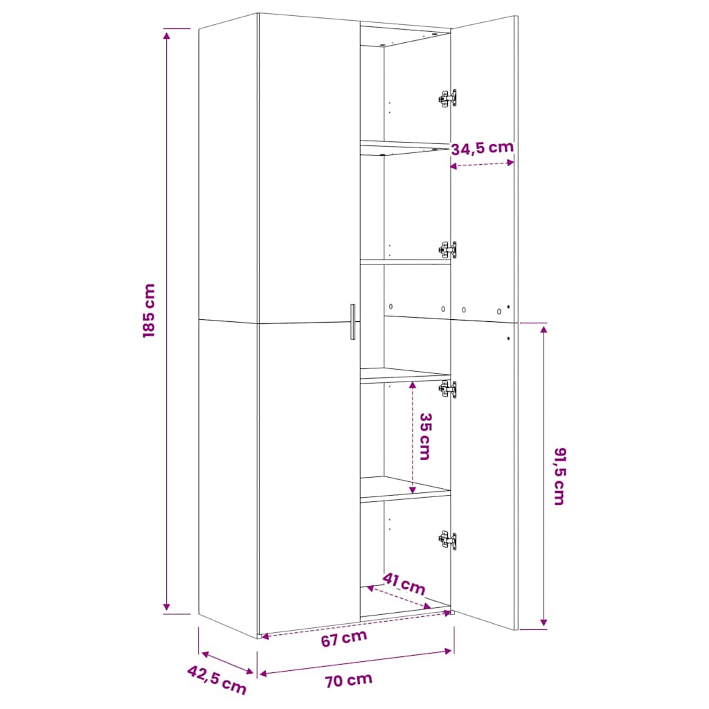 Highboard White 70x42.5x185 cm Engineered Wood