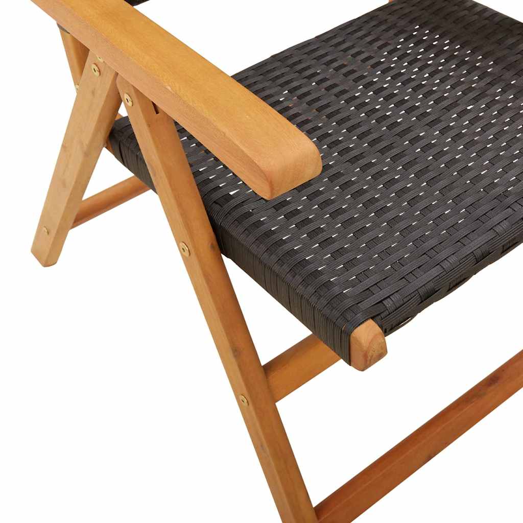7 Piece Garden Dining Set Black Poly Rattan and Solid Wood