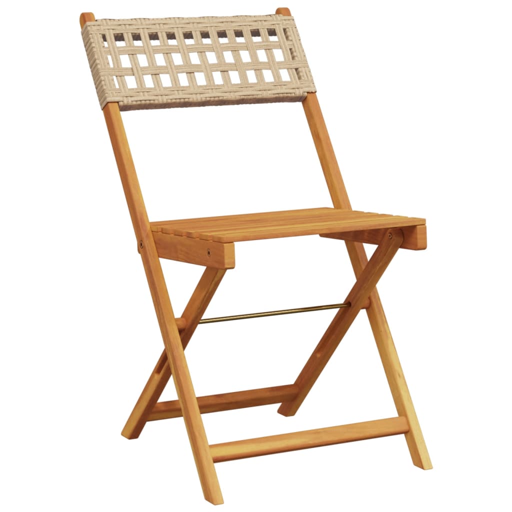 5 Piece Garden Dining Set Beige Poly Rattan and Solid Wood