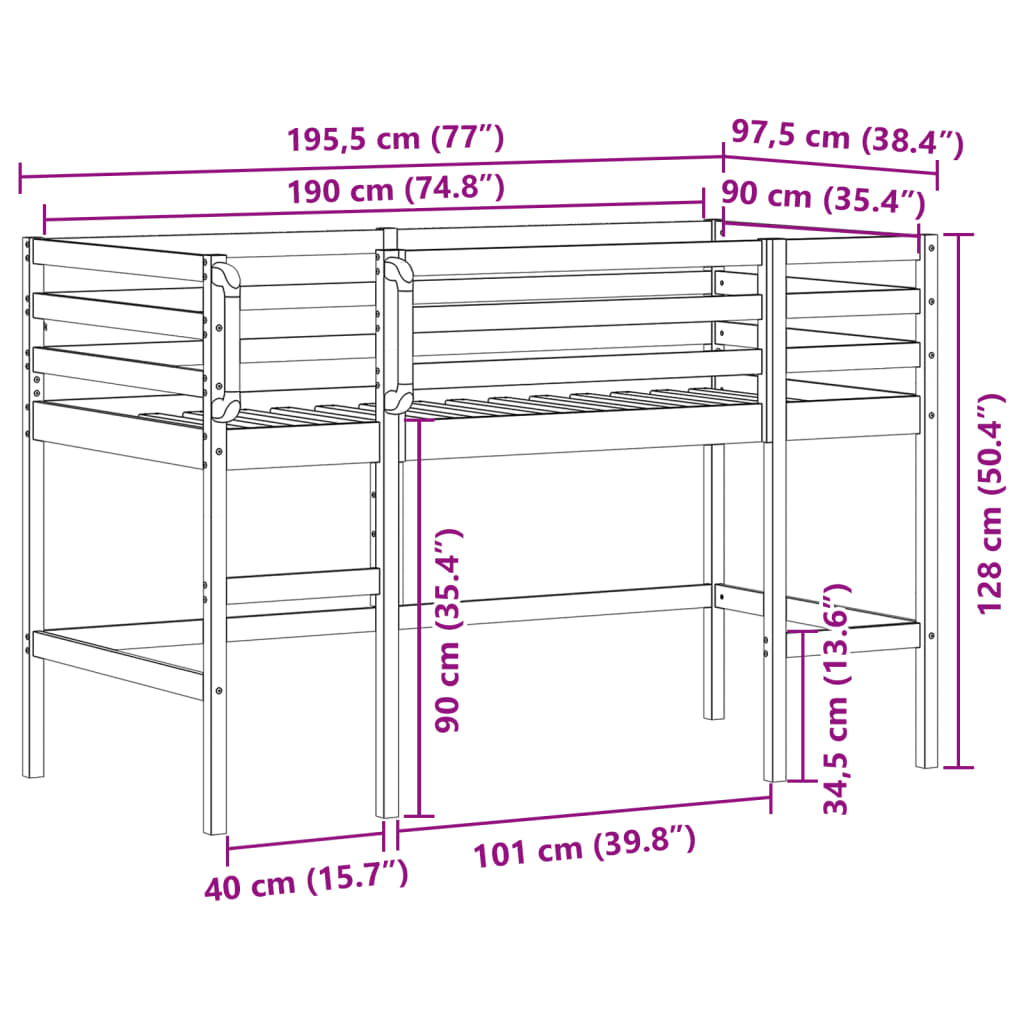 Kids' Loft Bed without Mattress 90x190 cm Solid Wood Pine