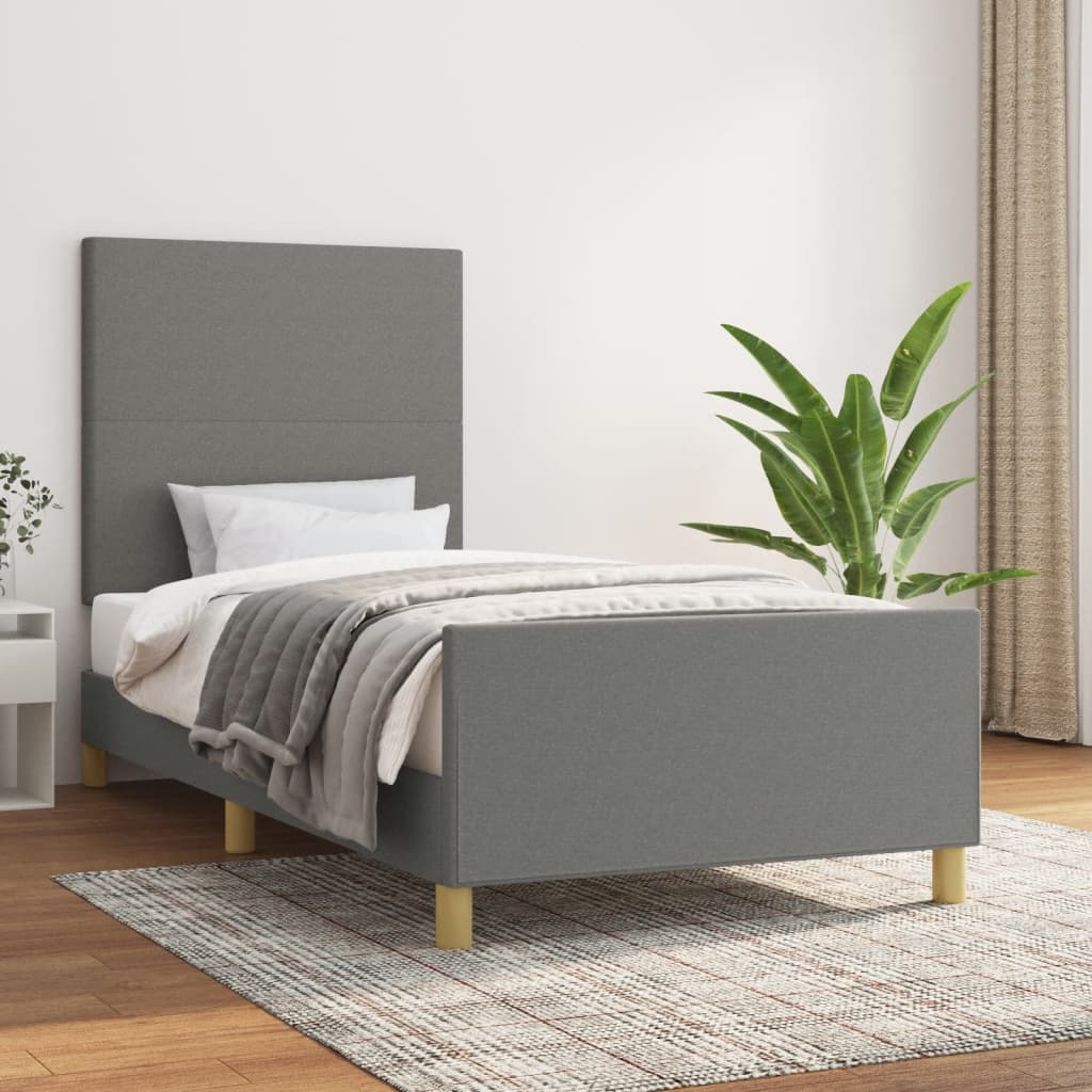 Bed Frame without Mattress Dark Grey 107x203 cm King Single Size Fabric