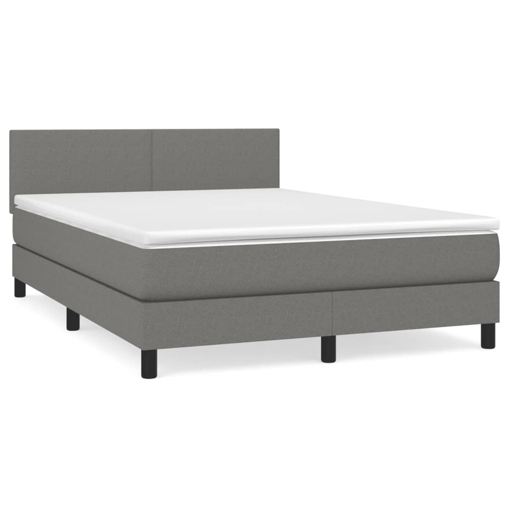 Box Spring Bed with Mattress Dark Grey 137x187 cm Double Size Fabric