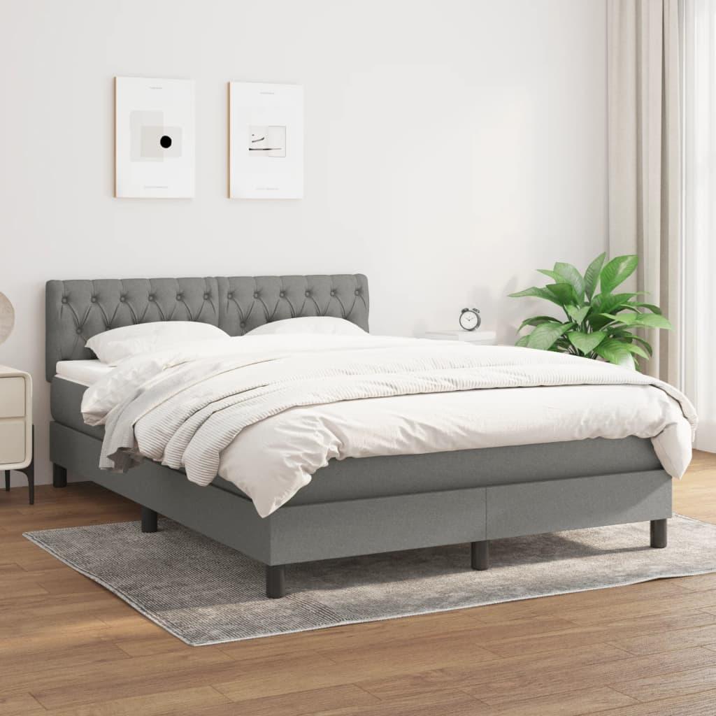 Box Spring Bed with Mattress Dark Grey 137x187 cm Double Size Fabric