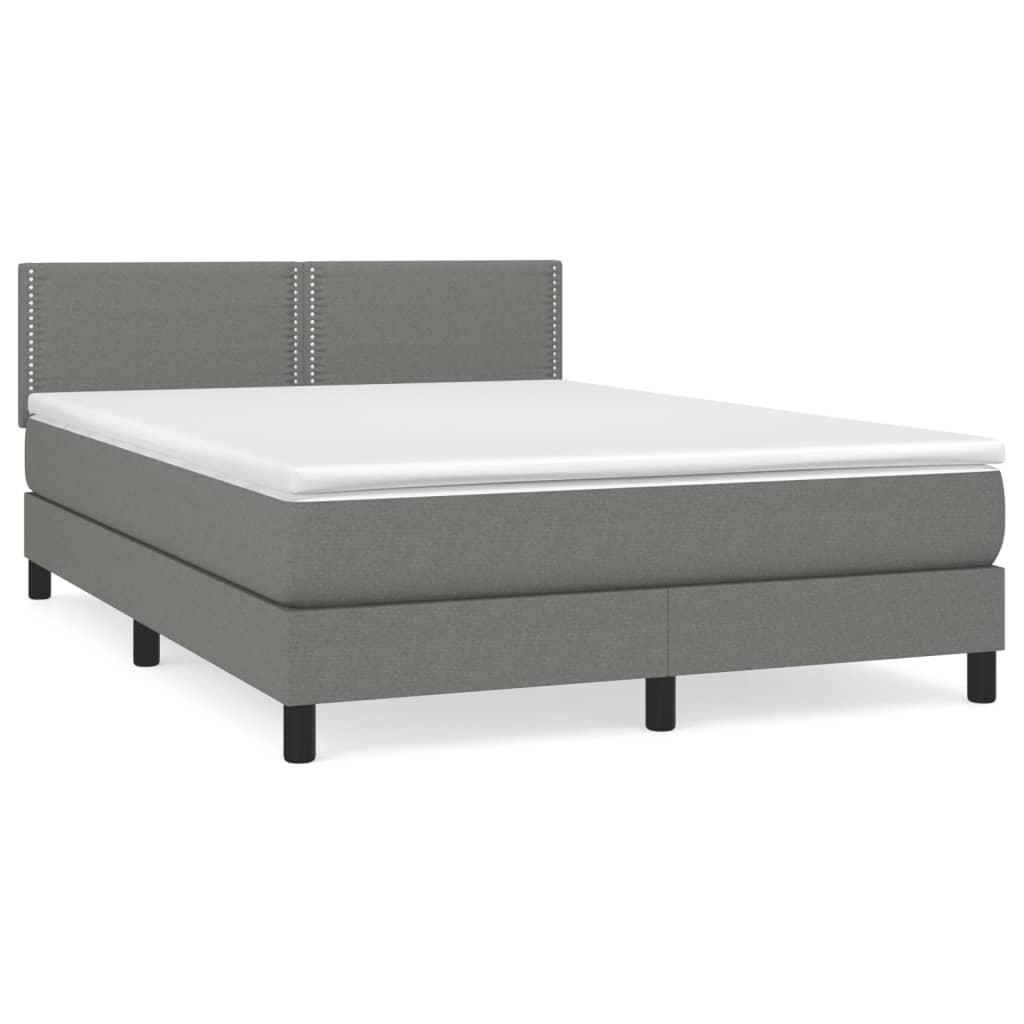 Box Spring Bed with Mattress Dark Grey 153x203 cm Queen Size Fabric