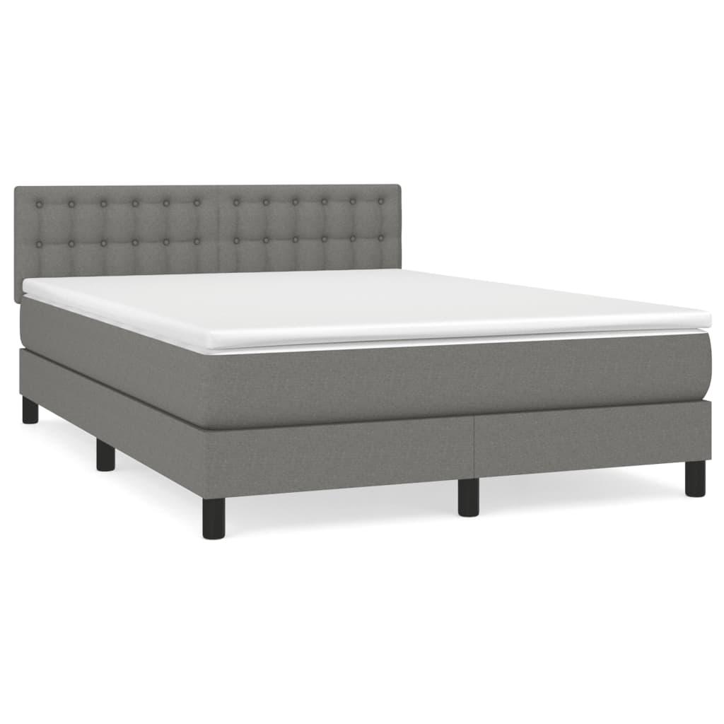 Box Spring Bed with Mattress Dark Grey 153x203 cm Queen Size Fabric