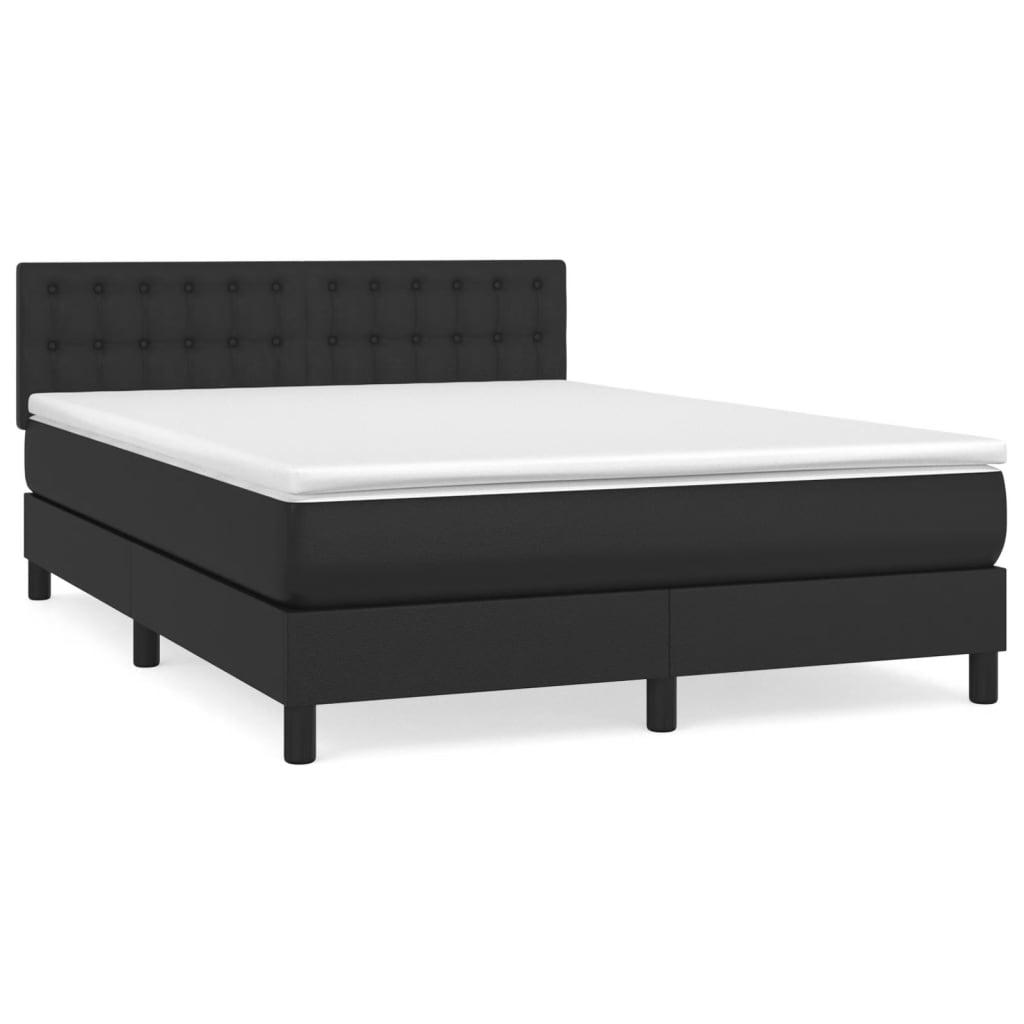 Box Spring Bed with Mattress Black 137x187 cm Double Size Faux Leather