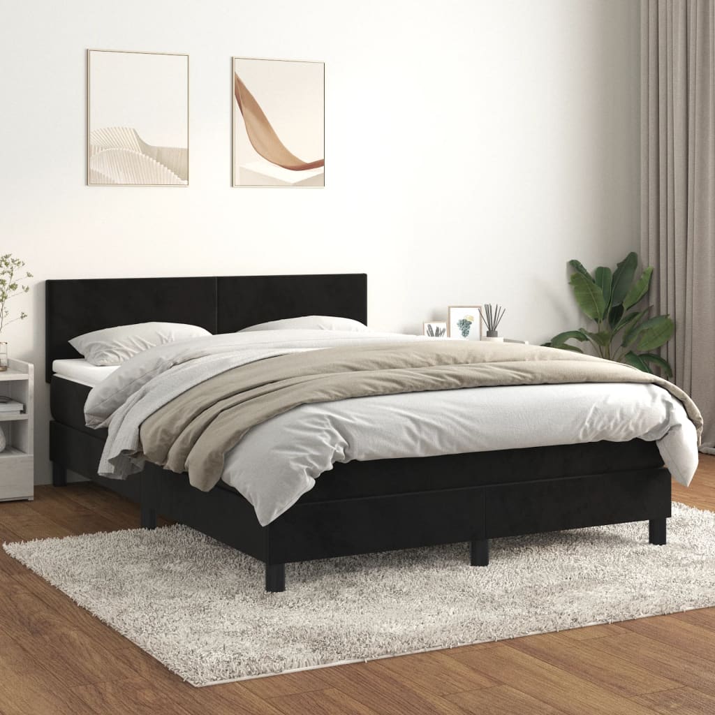 Box Spring Bed with Mattress Black 137x187 cm Double Size Velvet