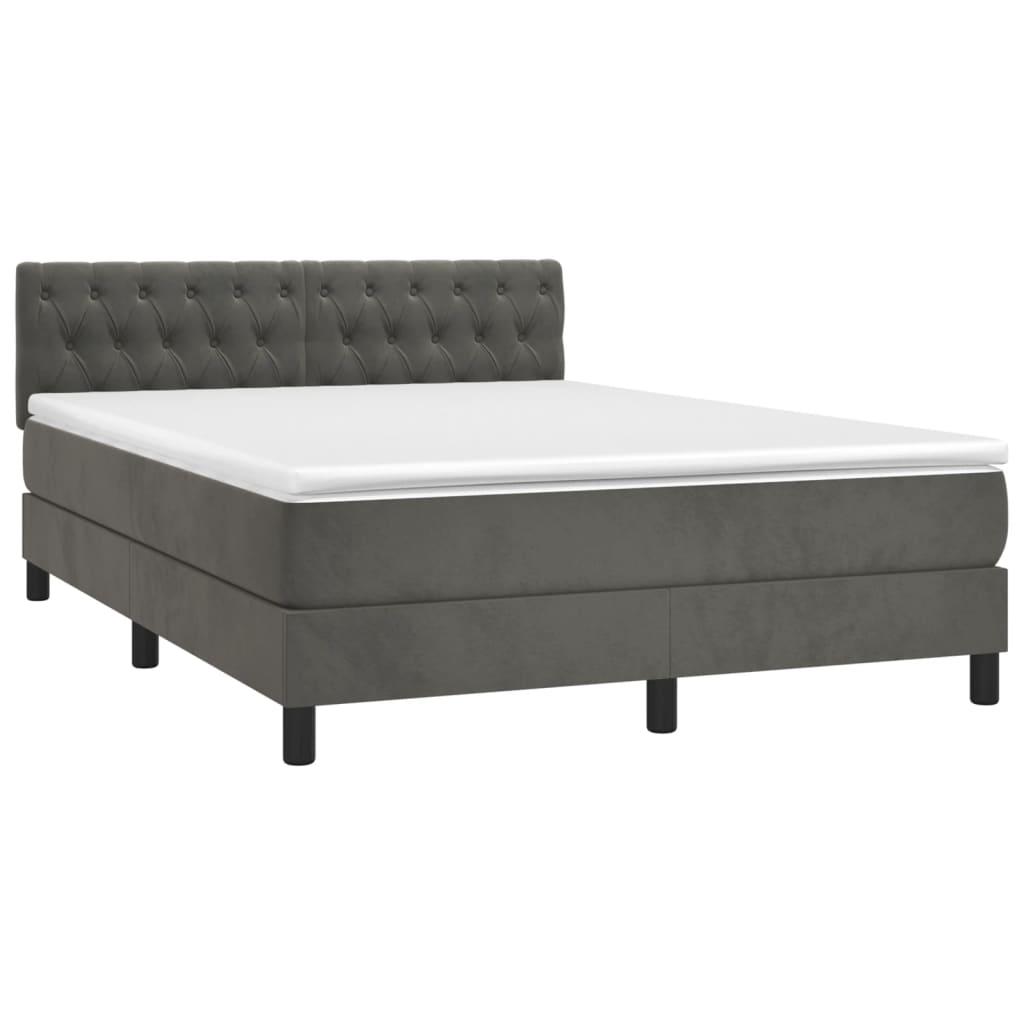 Box Spring Bed with Mattress Dark Grey 153x203 cm Queen Size Velvet