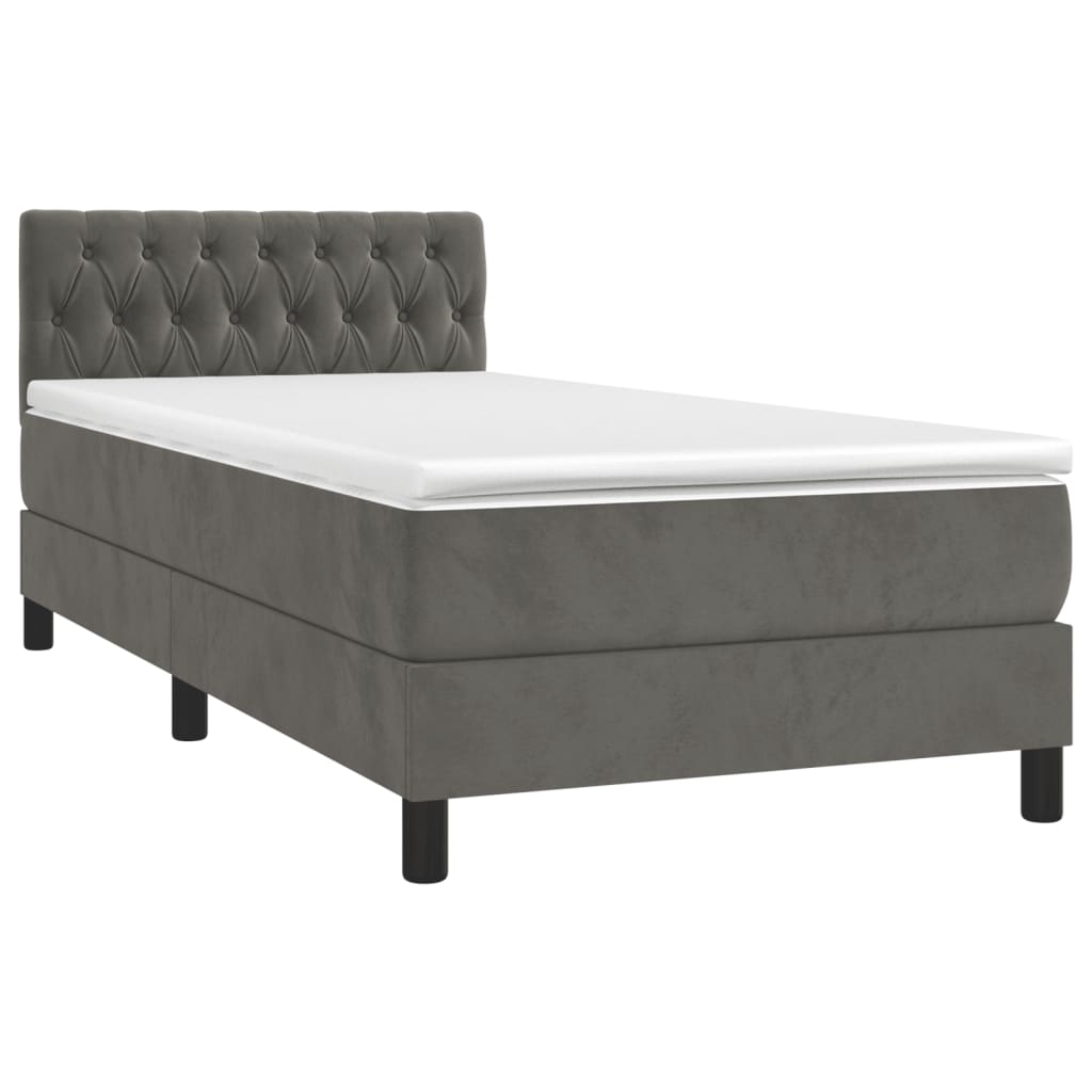 Box Spring Bed with Mattress Dark Grey 106x203 cm King Single Size Velvet