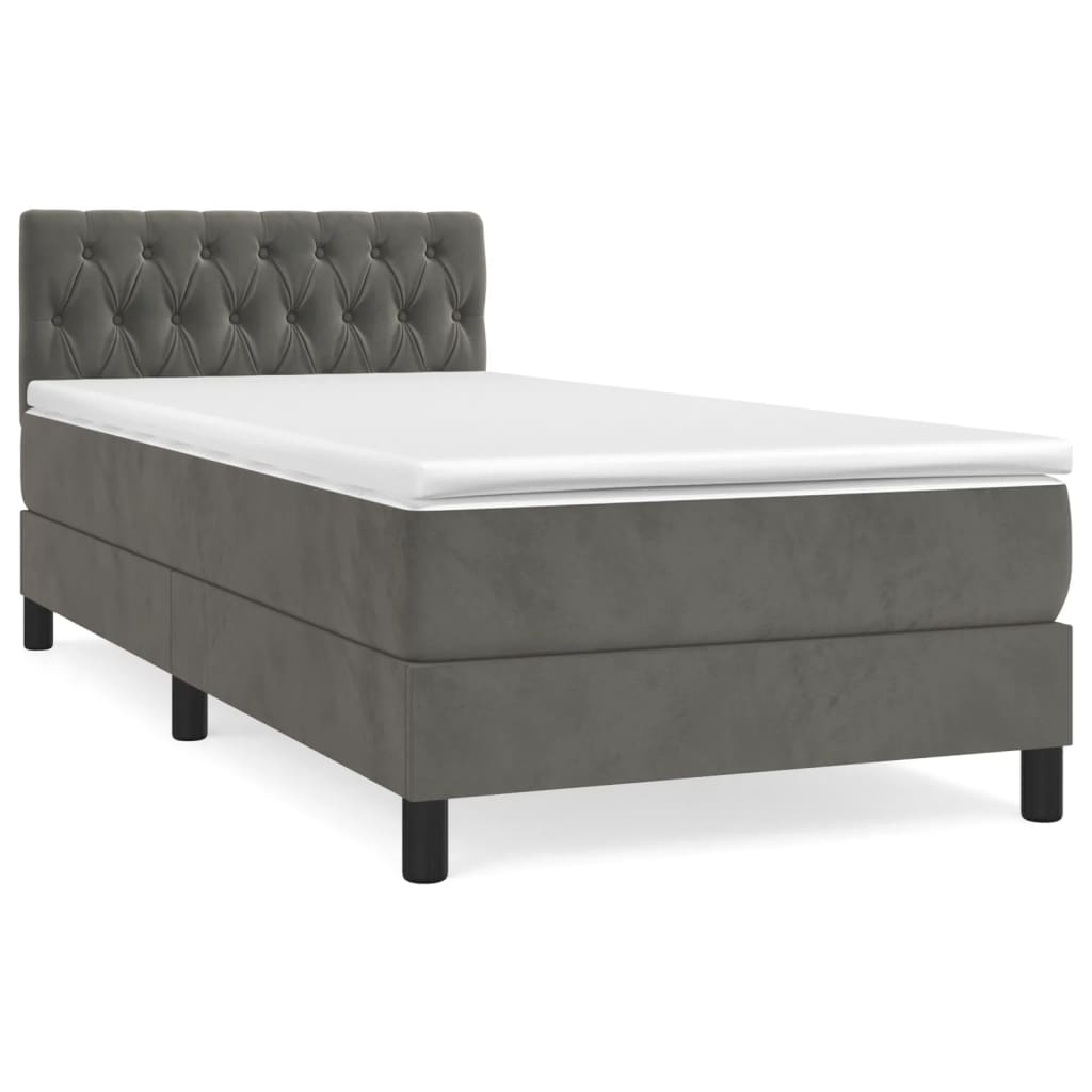 Box Spring Bed with Mattress Dark Grey 106x203 cm King Single Size Velvet
