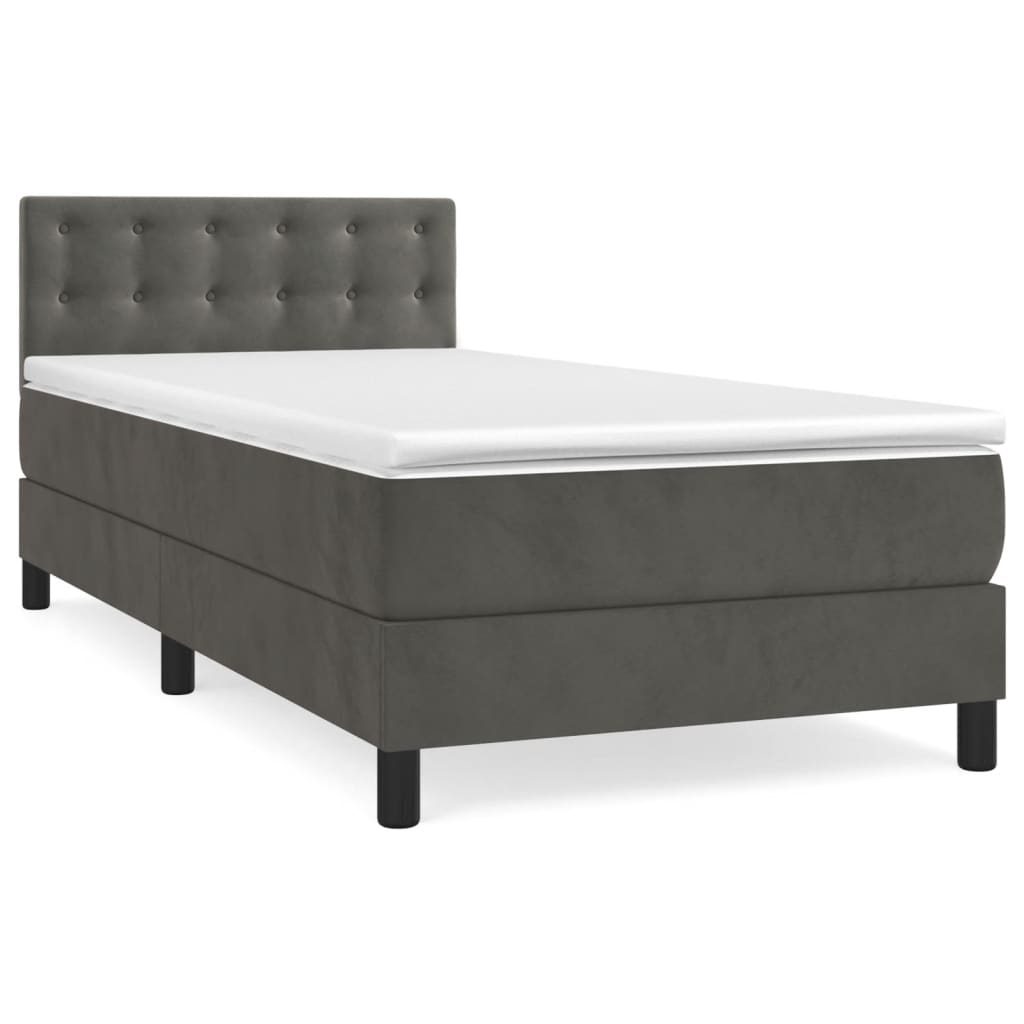 Box Spring Bed with Mattress Dark Grey 106x203 cm King Single Size Velvet