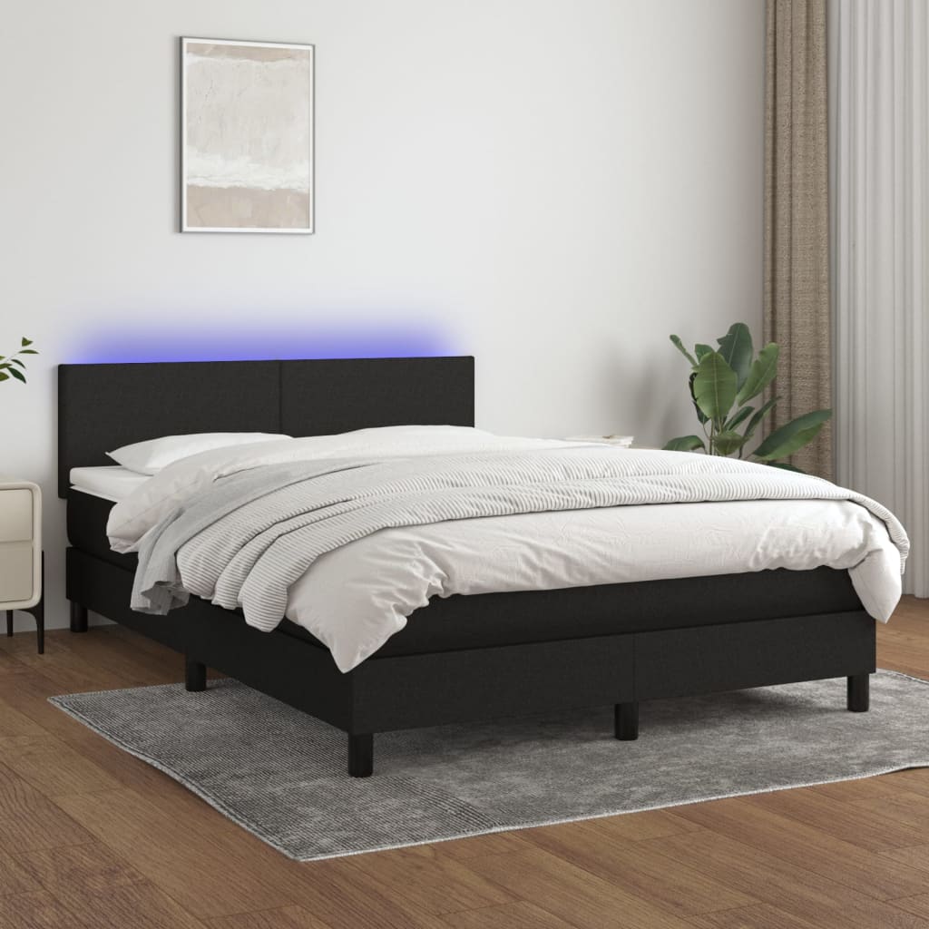 Box Spring Bed with Mattress&LED Black 137x190 cm Full Fabric