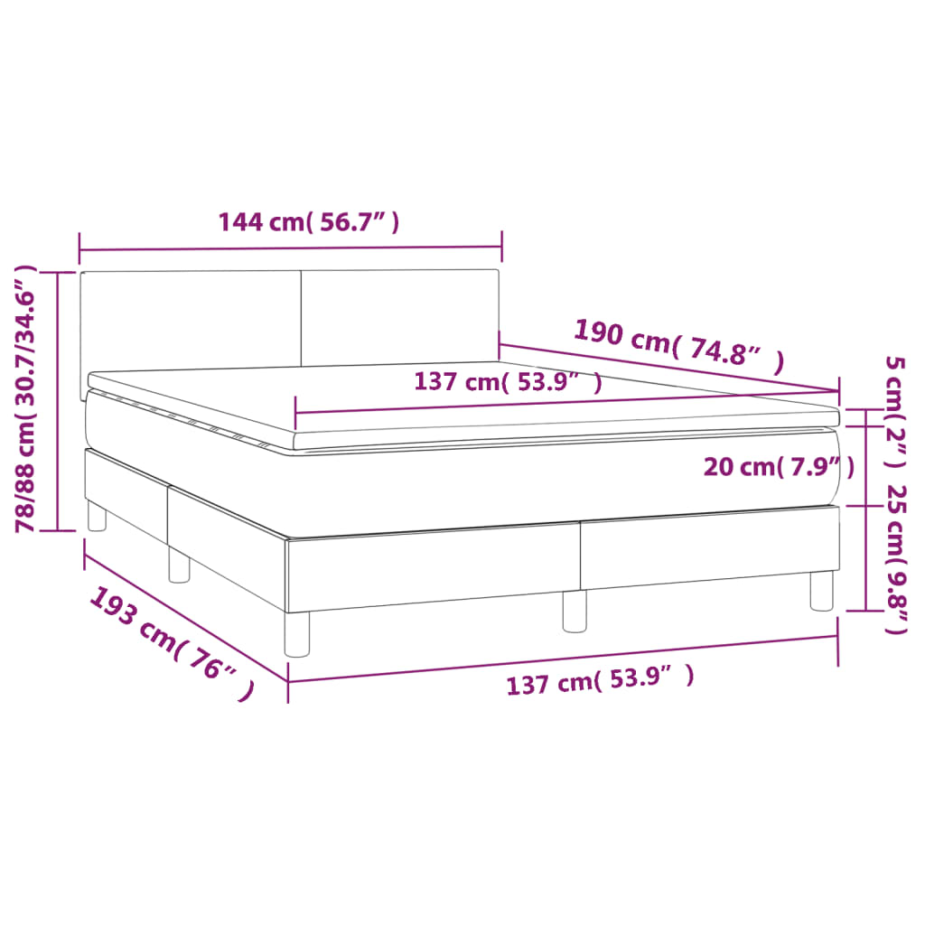 Box Spring Bed with Mattress&LED Black 137x190 cm Full Fabric