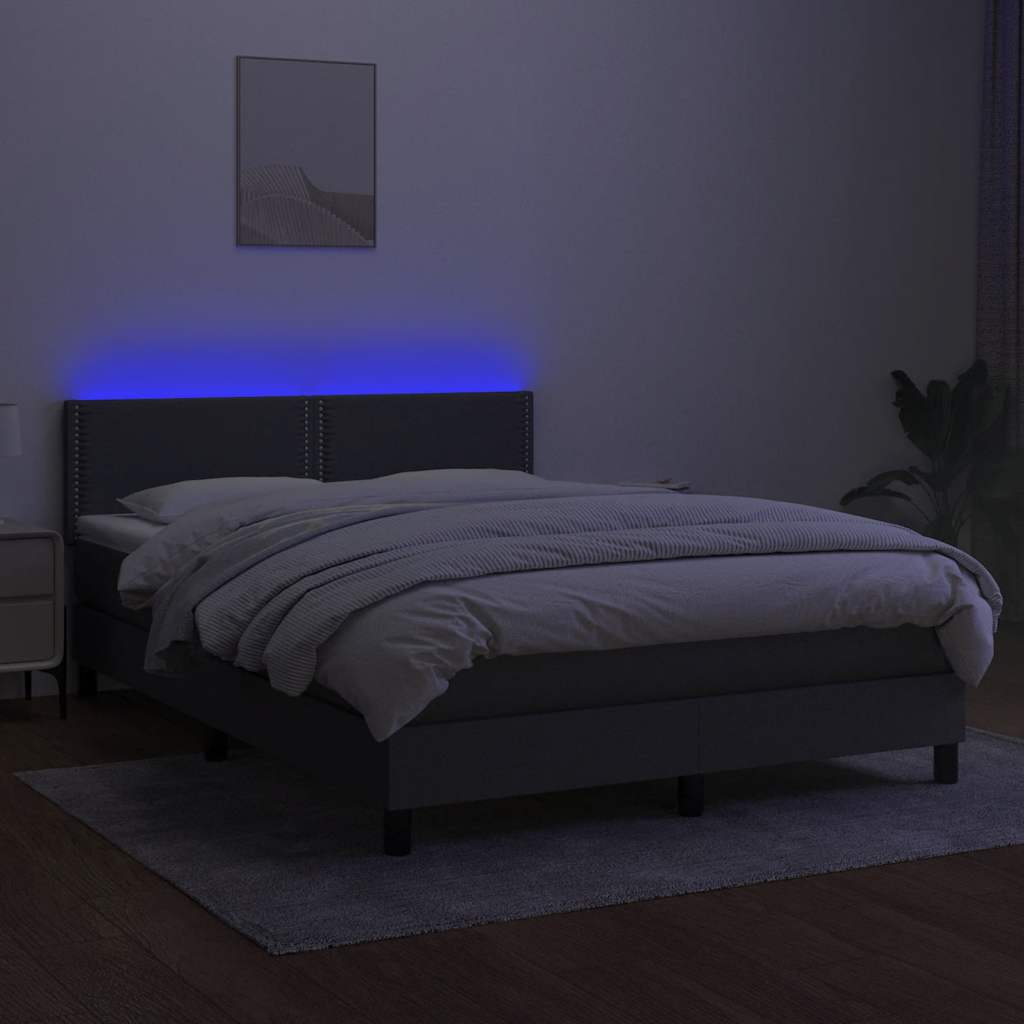 Box Spring Bed with Mattress&amp;LED Dark Grey 137x187 cm Double Size Fabric