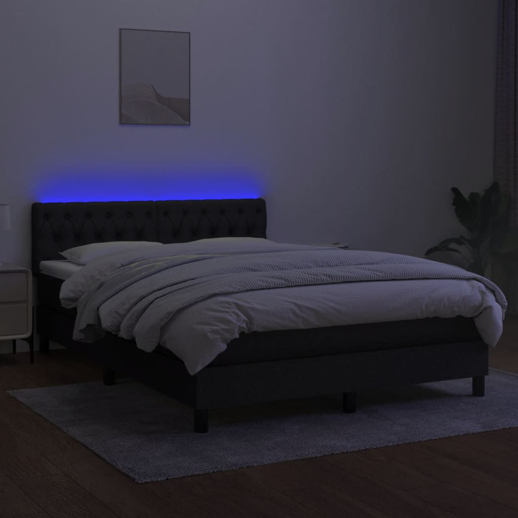 Box Spring Bed with Mattress&LED Black 137x190 cm Full Fabric