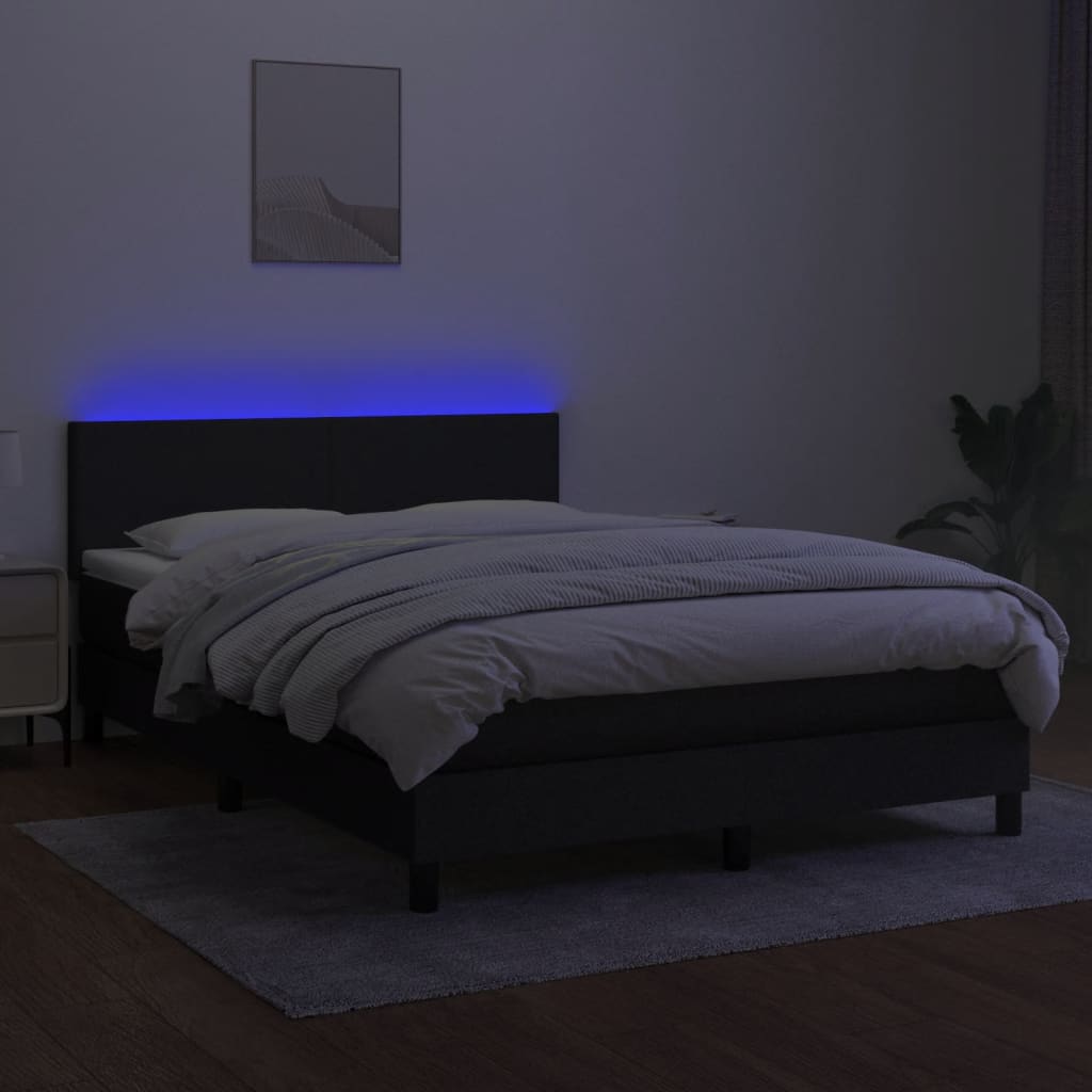 Box Spring Bed with Mattress&LED Black 152x203 cm Queen Fabric