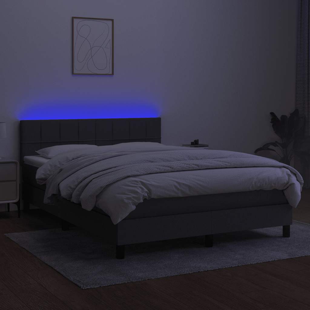 Box Spring Bed with Mattress&amp;LED Dark Grey 153x203 cm Queen Size Fabric