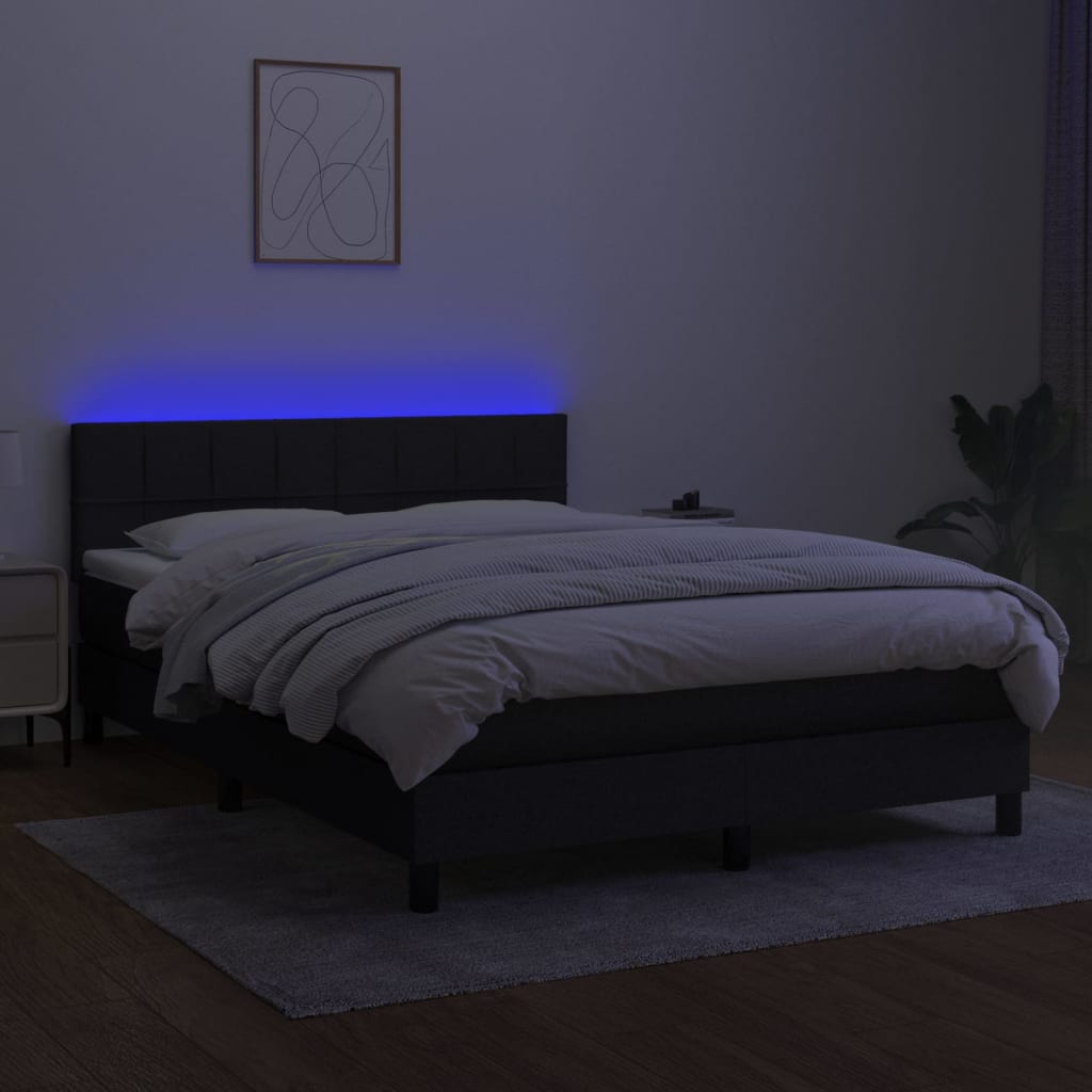 Box Spring Bed with Mattress&LED Black 152x203 cm Queen Fabric