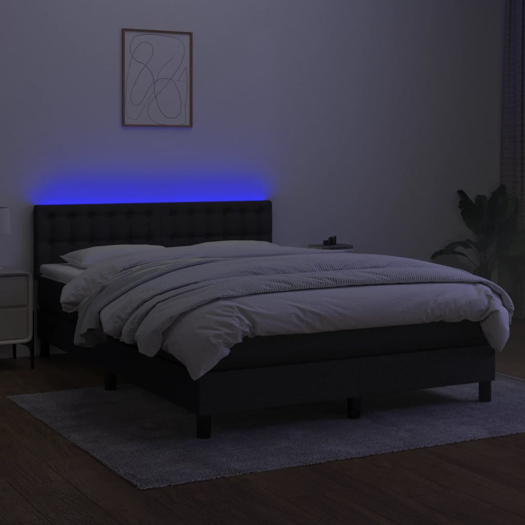 Box Spring Bed with Mattress&LED Black 152x203 cm Queen Fabric