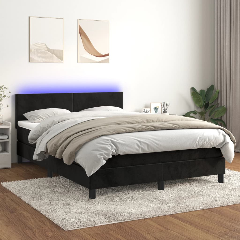 Box Spring Bed with Mattress&LED Black 152x203 cm Queen Velvet