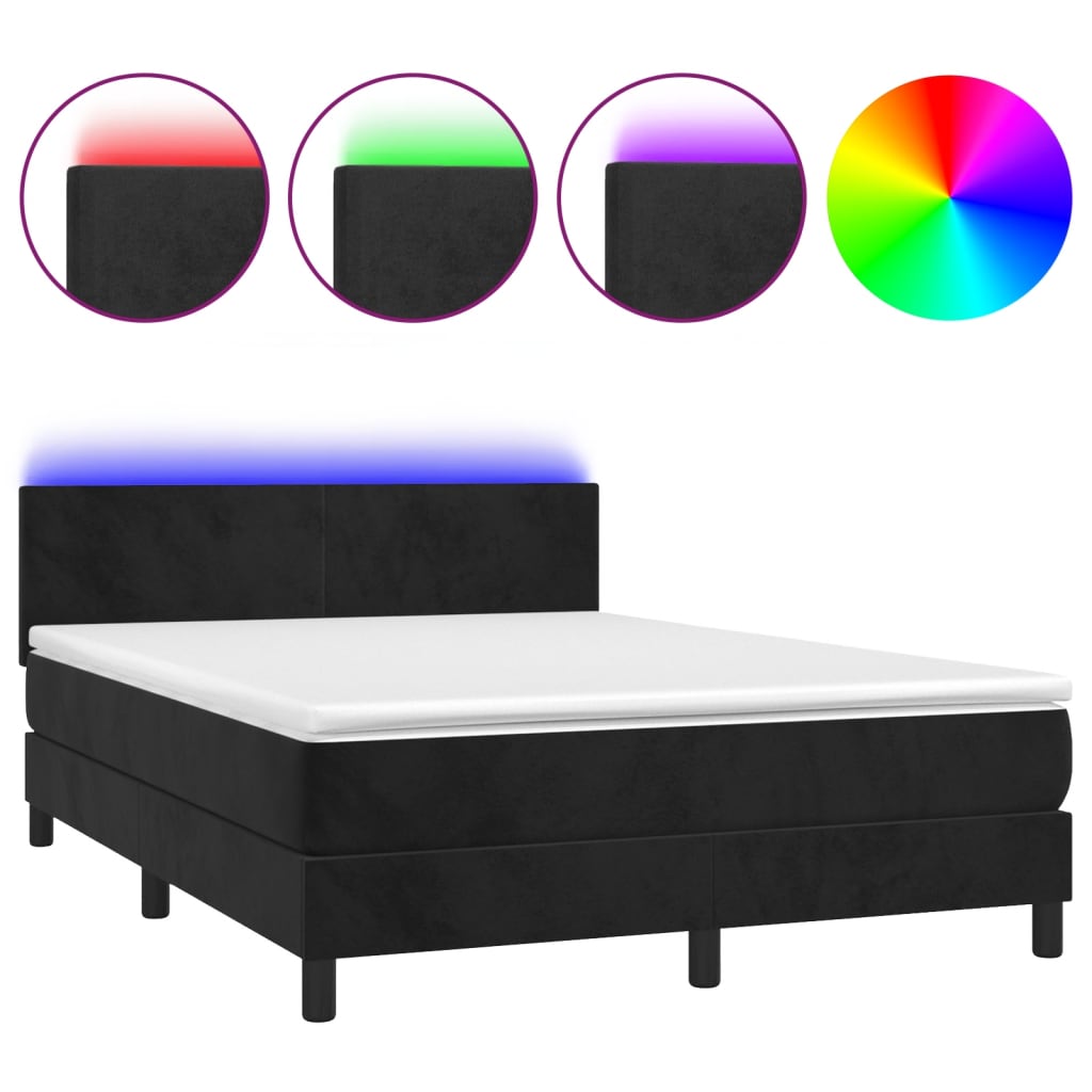 Box Spring Bed with Mattress&amp;LED Black 152x203 cm Queen Velvet