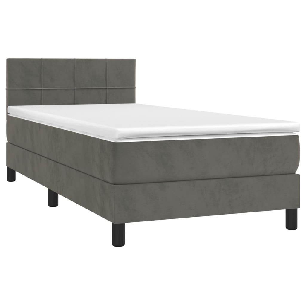 Box Spring Bed with Mattress&LED Dark Grey 106x203 cm King Single Size Velvet
