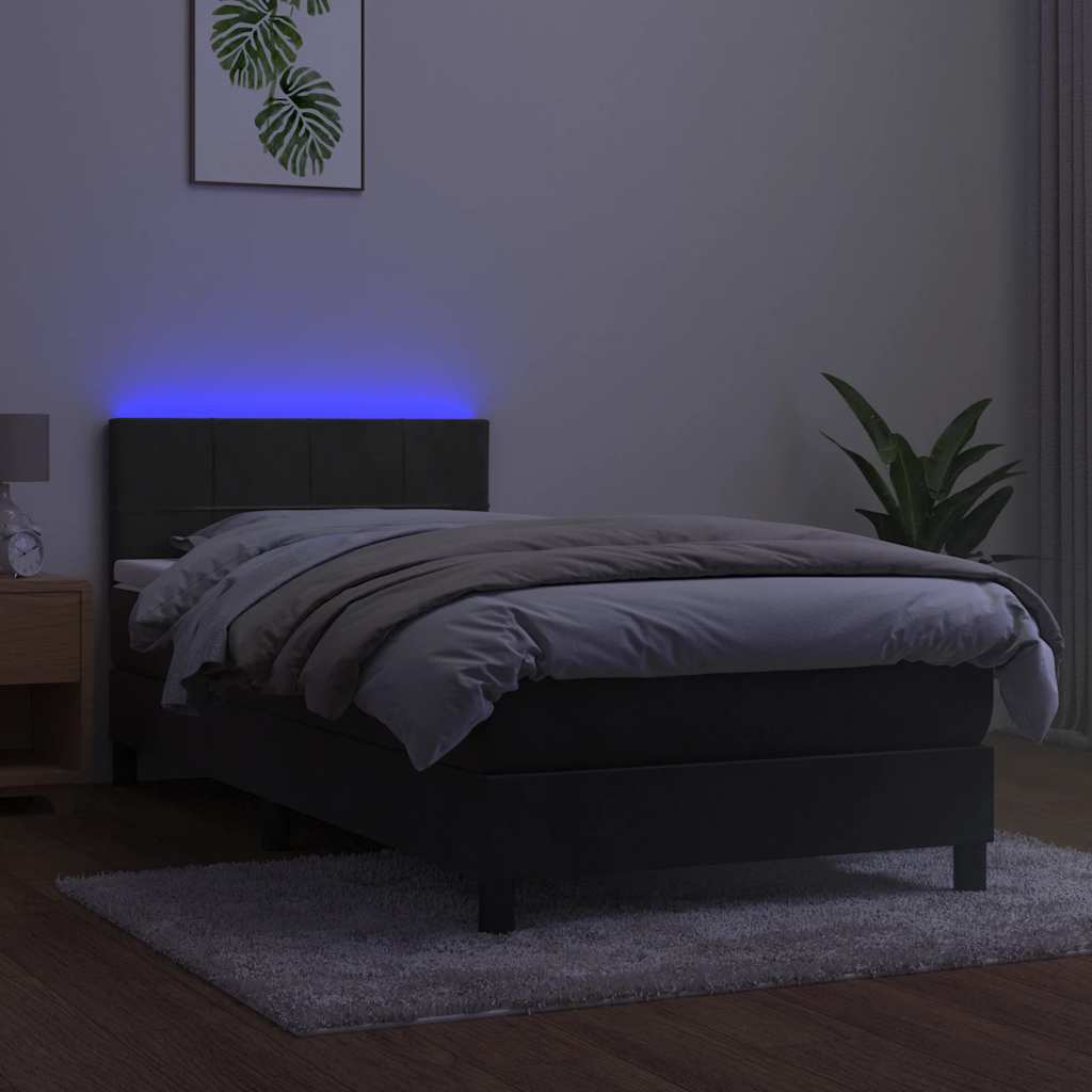 Box Spring Bed with Mattress&LED Dark Grey 106x203 cm King Single Size Velvet