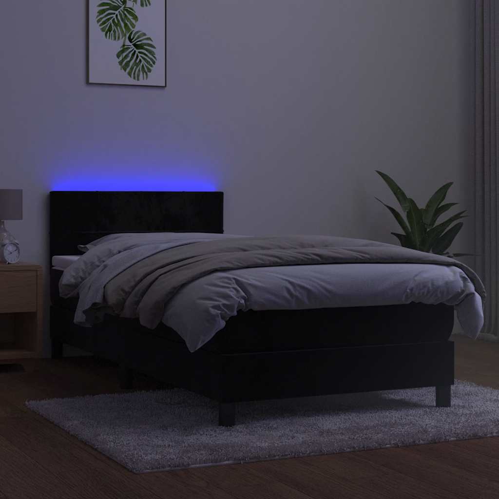 Box Spring Bed with Mattress&LED Black 107x203 cm King Single Size Velvet