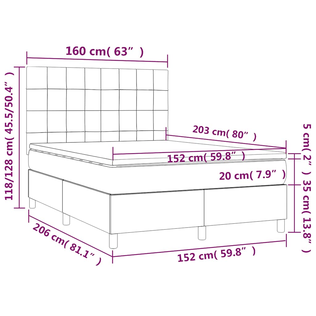 Box Spring Bed with Mattress Black 153x203 cm Queen Size Velvet