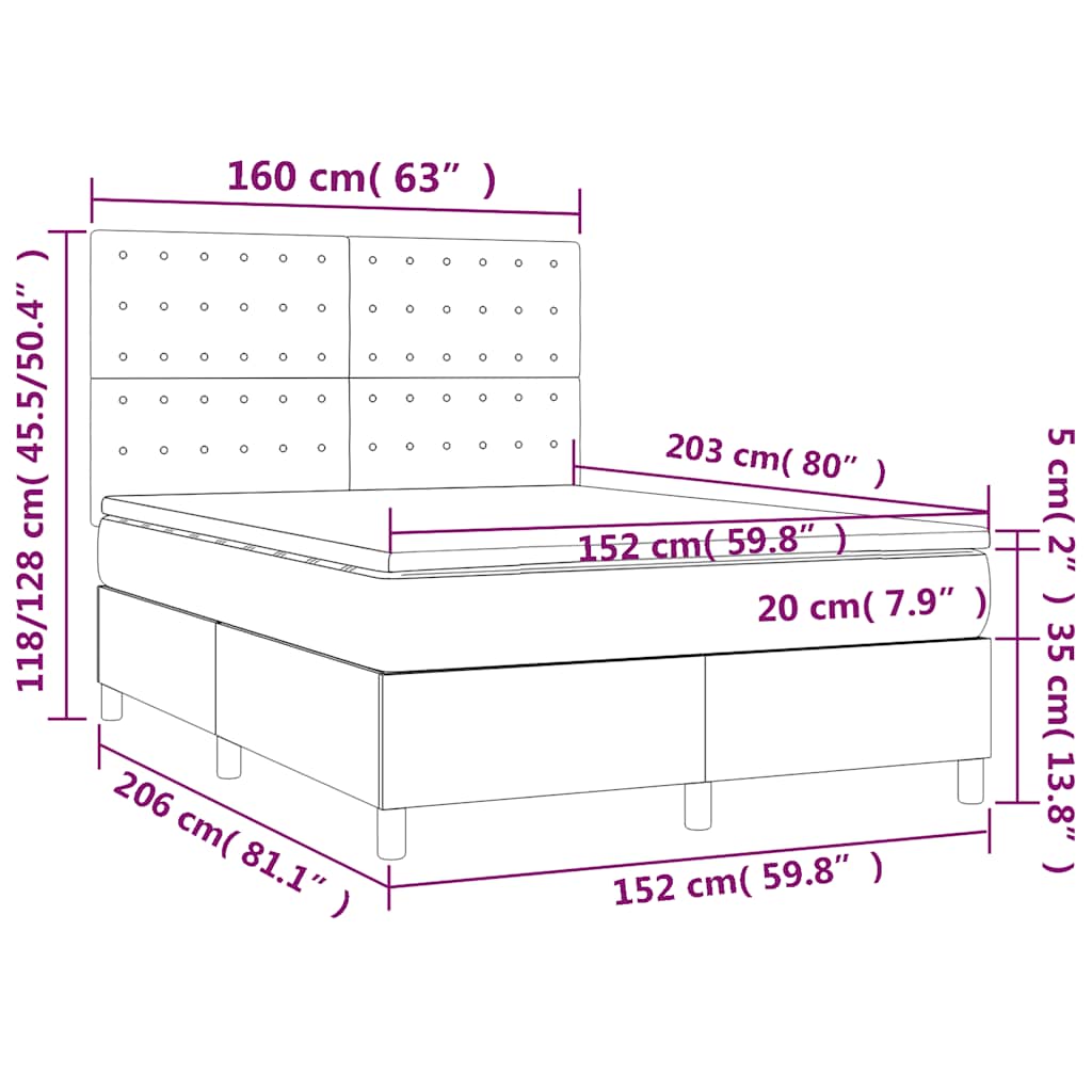 Box Spring Bed with Mattress Black 153x203 cm Queen Size Velvet