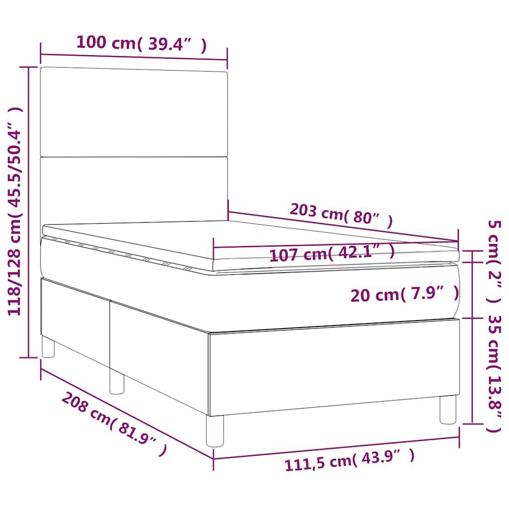 Box Spring Bed with Mattress Black 106x203 cm King Single Size Velvet