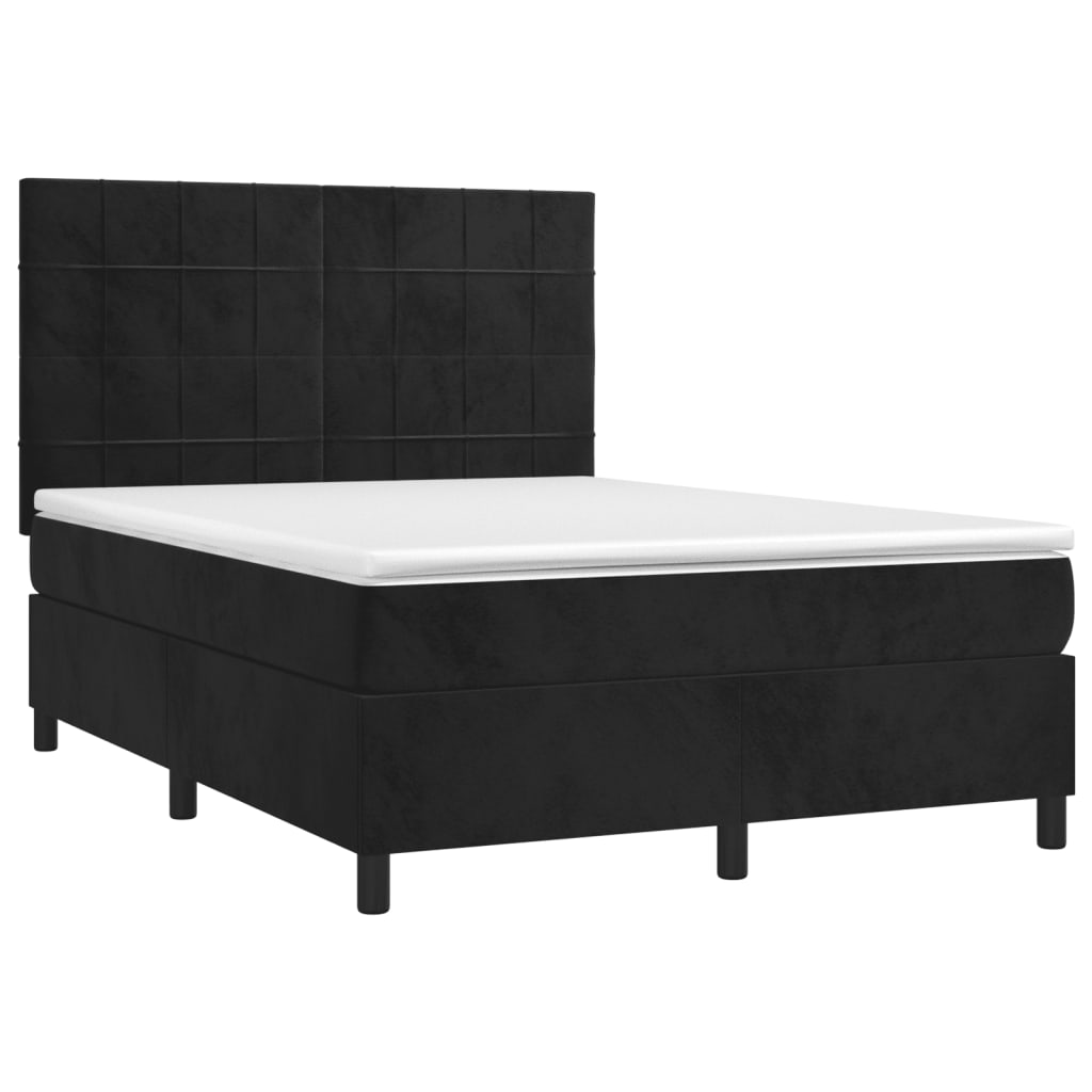 Box Spring Bed with Mattress&LED Black 153x203 cm Queen Size Velvet