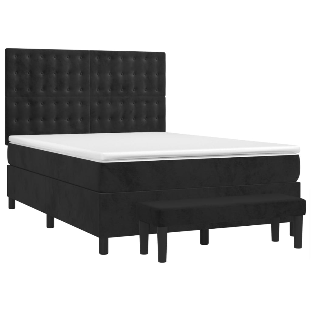 Box Spring Bed with Mattress Black 153x203 cm Queen Size Velvet