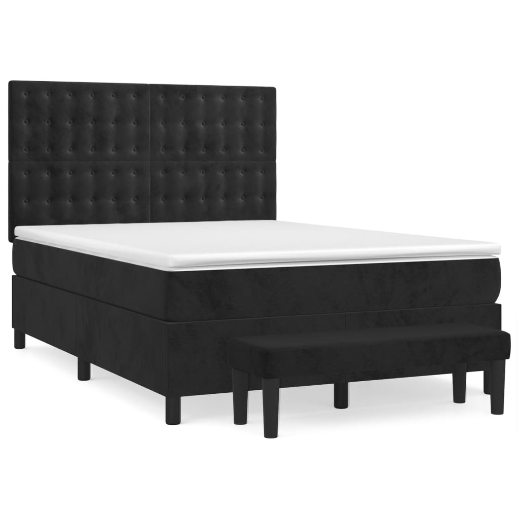 Box Spring Bed with Mattress Black 153x203 cm Queen Size Velvet