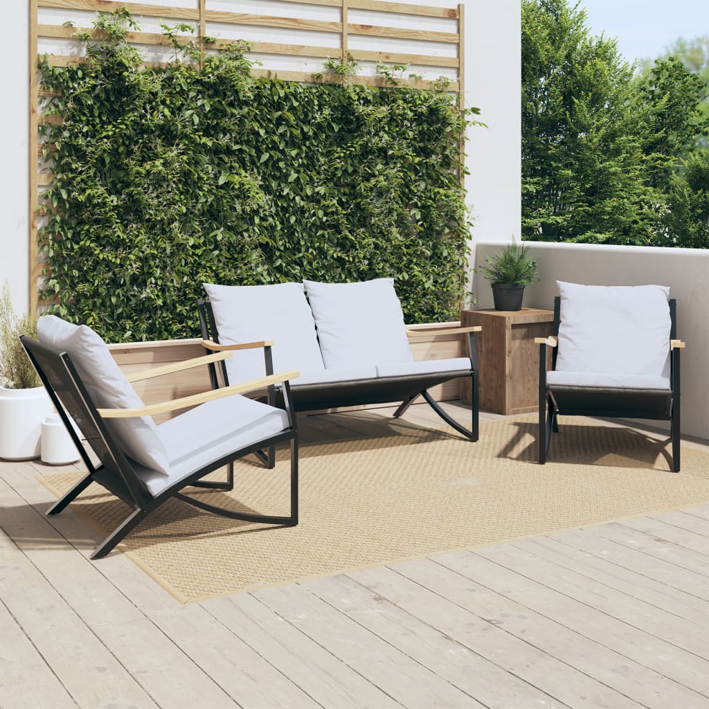 3 Piece Balcony Furniture Set with Cushions Black Steel