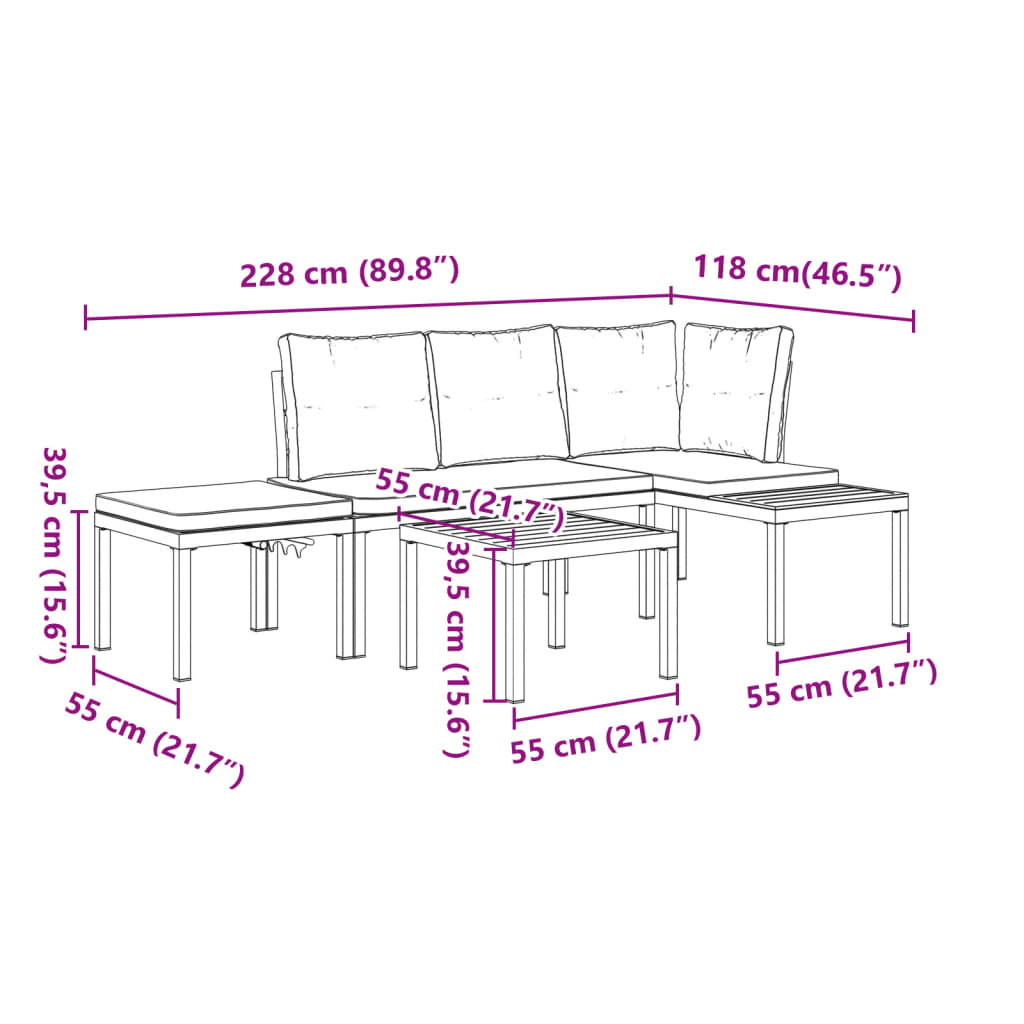 Garden Bench Set with Cushions 4 pcs Black Powder-coated Steel