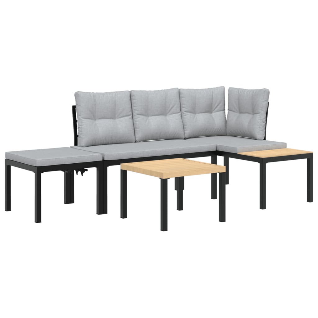 Garden Bench Set with Cushions 4 pcs Black Powder-coated Steel