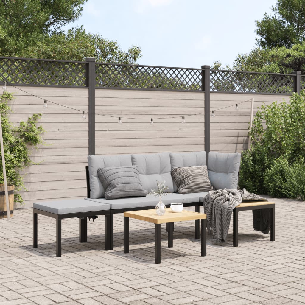 Garden Bench Set with Cushions 4 pcs Black Powder-coated Steel