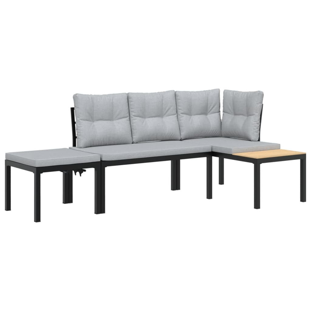 Garden Bench Set with Cushions 3 pcs Black Powder-coated Steel