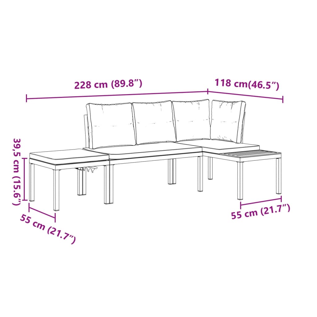 Garden Bench Set with Cushions 3 pcs Black Powder-coated Steel